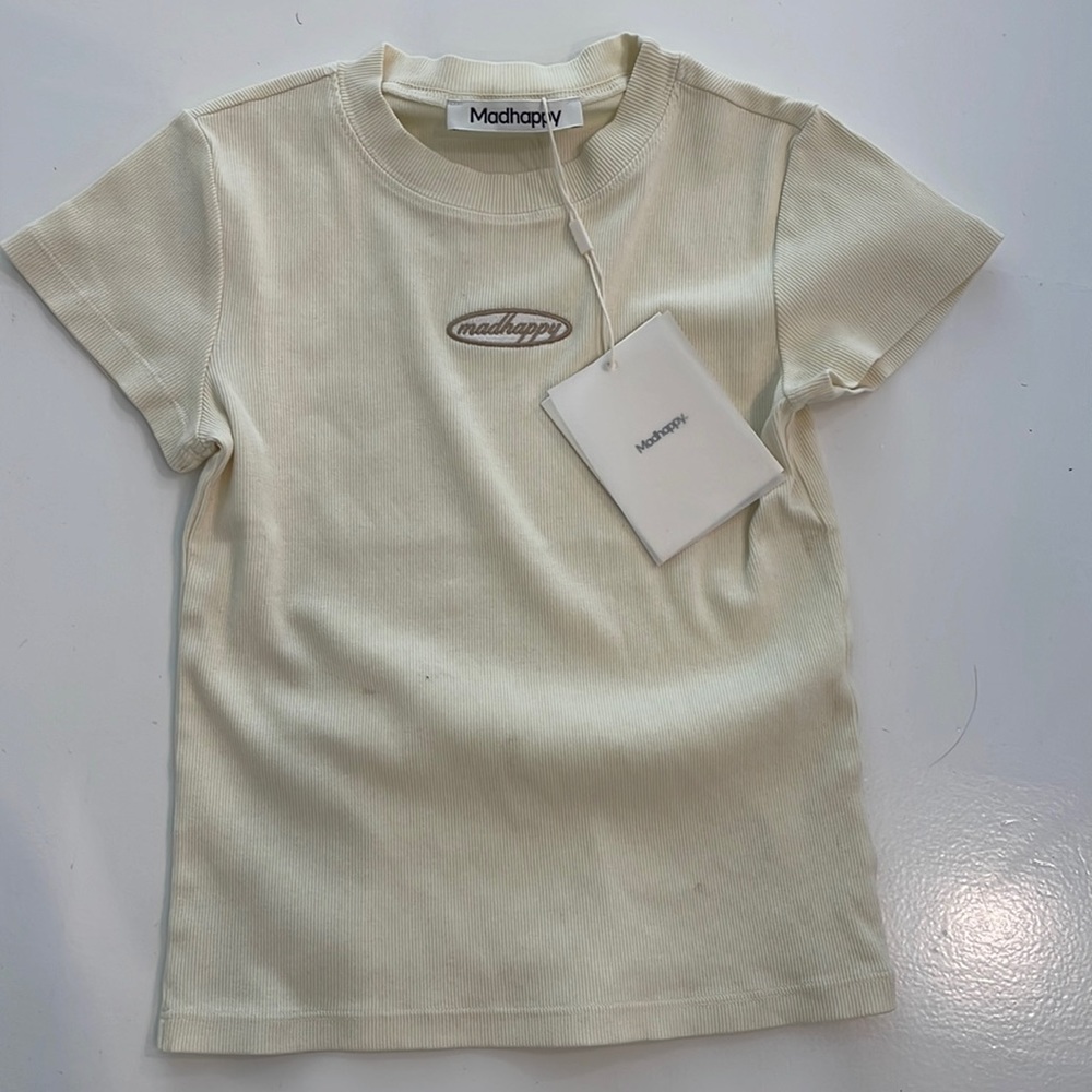 BRAND NEW embroidered Rib Baby Doll Tee -VANILLA S
